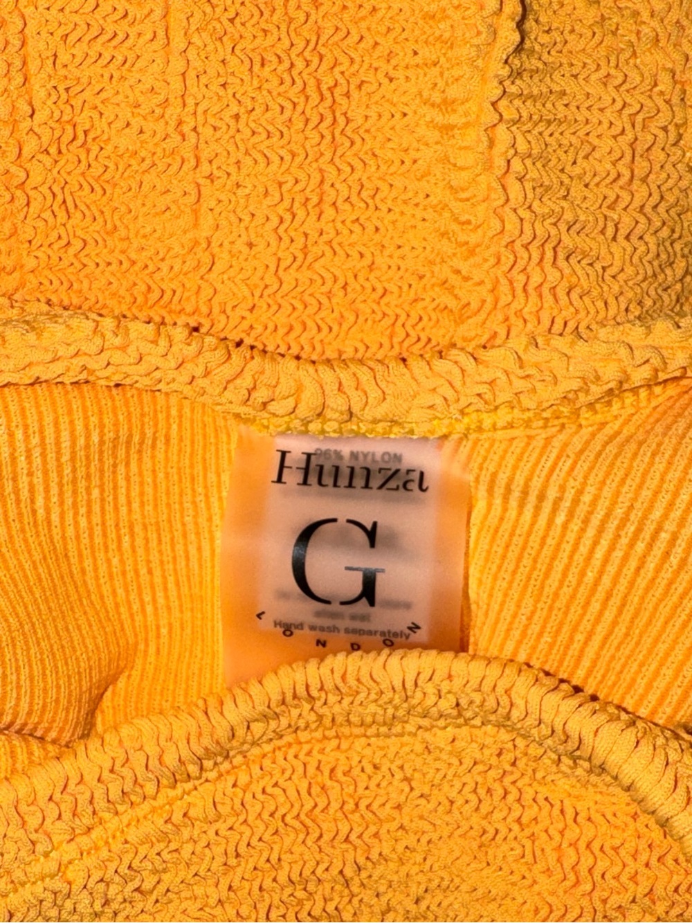 Hunza G Swimsuit Square Neck Crinkle Stretchy Mango Orange Yellow One Size - Picture 9 of 9